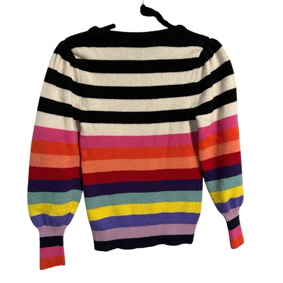 GAP Multicolor Rainbow Crew Neck Sweater Wool Blend Crazy Stripe Puff Sleeve XS - Picture 5 of 9